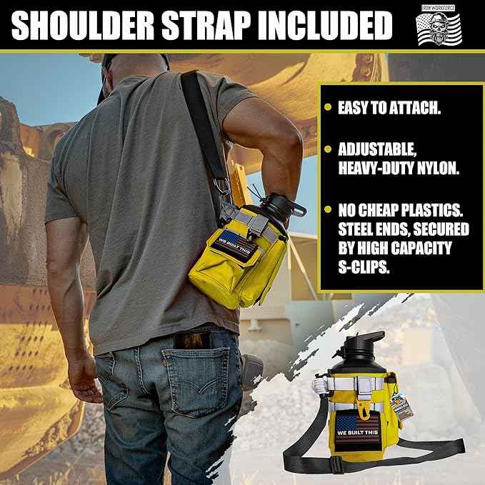 Iron Infidel Workforce Water Bottle - 64 oz Insulated Stainless Steel | Half Gallon Vacuum Water Jug | Paracord Handle, Removable Sleeve | Large Thermal Flask | Hiking, Camping, Workouts (Yellow)