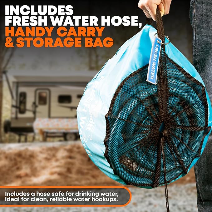 RV Fresh Water Kit w/Drinking Hose - RV Water Pressure Regulator, Filter, Hose Connectors, Leak Repair Kit, Carrying Case, 35' Drinking Water Hose