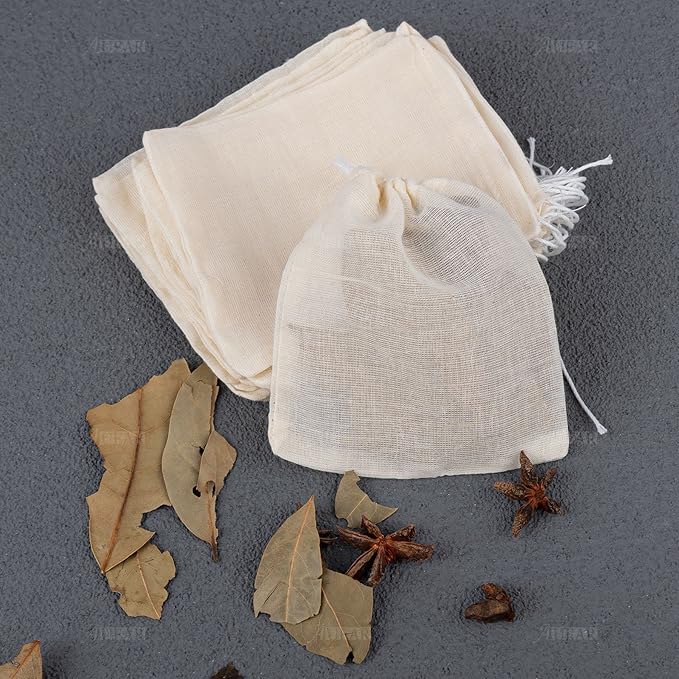 AUEAR, 40 Pack Reusable Drawstring Cotton Soup Bags Spice Tea Filter Coffee Brew Herb Muslin Cheesecloth for Straining(2 Sizes)