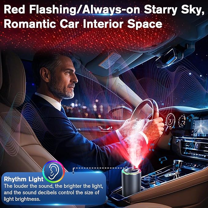 Smart Car Air Freshener with Starry Sky Projection, 50ml Perfume Air Fresheners Diffuser 6 Months Long-Lasting Fragrance for Car, RGB Music-Sync Lights, Auto On/Off Intelligent, 3 Modes, Oceanic Azure