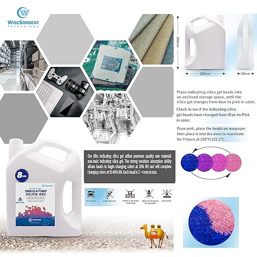 [Net Weight 24LBS] Blue Indicating Silica Gel Beads Desiccants - Rechargeable Desiccant Beads Silica Beads (Blue to Pink, 3 Packs of 8LBS)