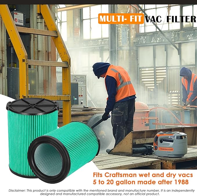Universal Filters Replaces CMXZVBE38777 /CMXZVBE38753 Craftsman Hepa Graded Filter, Replaces # 9-38753, Fits 5-20 Gallon Shop Vacuums1988+, with Foam Sleeve -2 Pack - AquaVibe