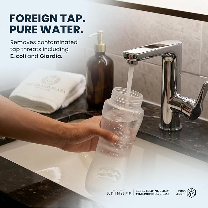 ÖKO H2O Filtration Water Bottle with Advanced Electro-Adsorption Filter, Portable Water Filter Bottle for Travel, Hiking & On The Go, BPA-Free Reusable Bottle, Long Lasting 100 Gallon Filter, 22 Oz