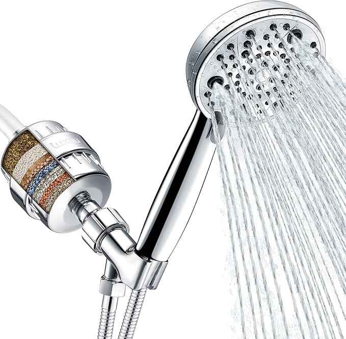 Filtered Shower Head Combo, Includes 20 Stage Shower Filter Head, High Pressure Handheld Spray Showerhead, Hose, Shower Arm Mount Holder, for Hard Well Water Chlorine, Chrome (S20)