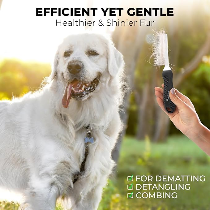 POODLIE Poodle Pet Dog Combs for Grooming Matting - Metal Comb for Dogs with Long & Short Stainless Steel Teeth - Dematting Comb for Cats to Remove Matted Hair & Knots, Black - AquaVibe