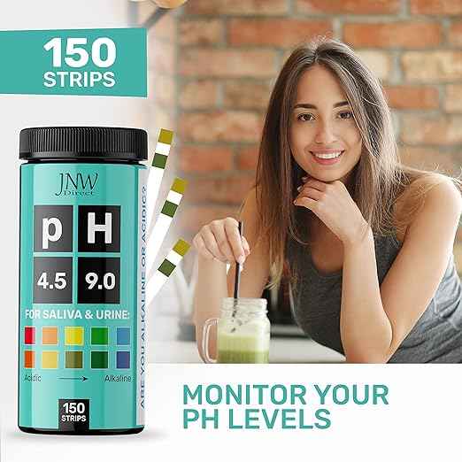 pH Test Strips for Urine and Saliva - 150 Litmus Paper pH Test Strips with Ebook, Quick & Easy pH Level Testing from 4.5-9.0, Ultimate Acidity Test Kit from JNW Direct