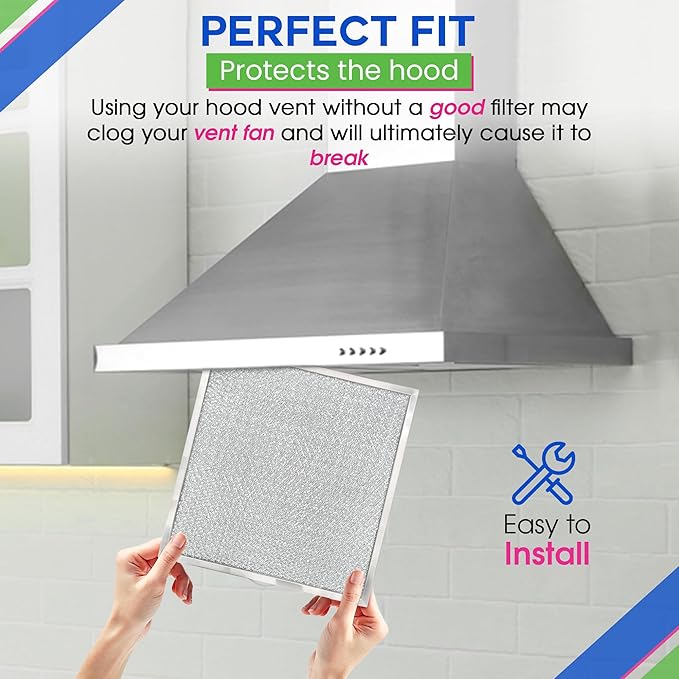 Bagean Stove Hood Vent Filter 11.60” x 11.22” BPQTAF S99010316 Compatible with Broan Range Hood Filter Replacement - Aluminum Mesh Kitchen Overhead Fan Screen - Blocks Grease & Filters Oven Air (2-Pk)