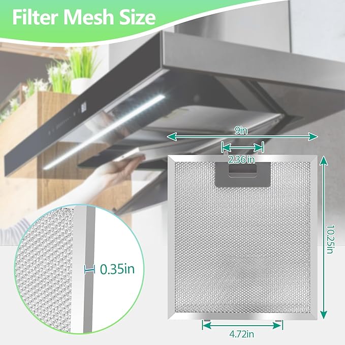 S97018029 Range Hood Filter Replacement - 10.25"x9" Aluminum Frame & Mesh with Plastic Clips - 2 Pack by seteams