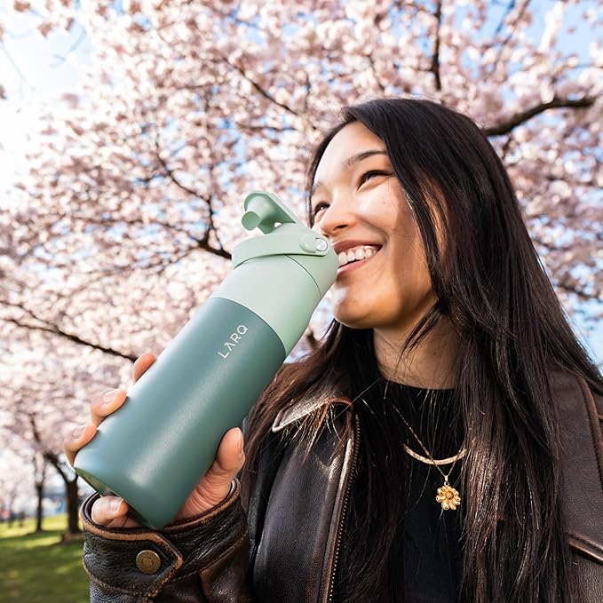 LARQ Bottle Swig Top 23oz - Insulated Stainless Steel Water Bottle With Built-In Silicone Handle | BPA Free | Reusable Water Bottle for Sports, Gym, and Travel, Eucalyptus Green