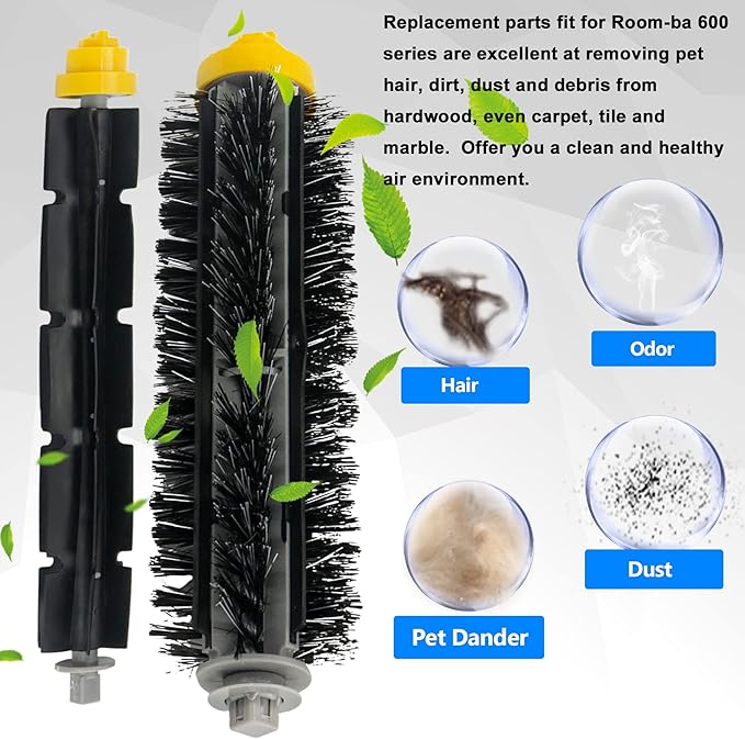 Replacement Brushes Fit for i-Robot Room-ba 600 & 700 Series 614 630 635 640 645 650 660 675 680 690 695 760 770 780 Robot Vacuum Cleaner Includes 3 Sets Bristle & Flexible Beater Brush Kit - AquaVibe