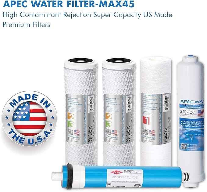 APEC Water Systems FILTER-MAX45 US Made 50 GPD Complete Replacement Set for Ultimate Series Reverse Osmosis Water Filter System Stage 1-5
