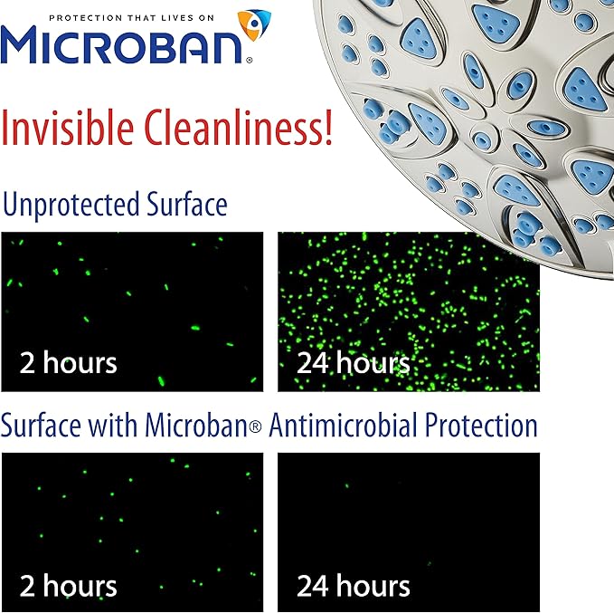 AquaDance Antimicrobial/Anti-Clog High-Pressure 30-setting Dual Head Combination Shower with Microban Nozzle Protection From Growth of Mold, Mildew & Bacteria for a Healthier Shower – Aqua Blue
