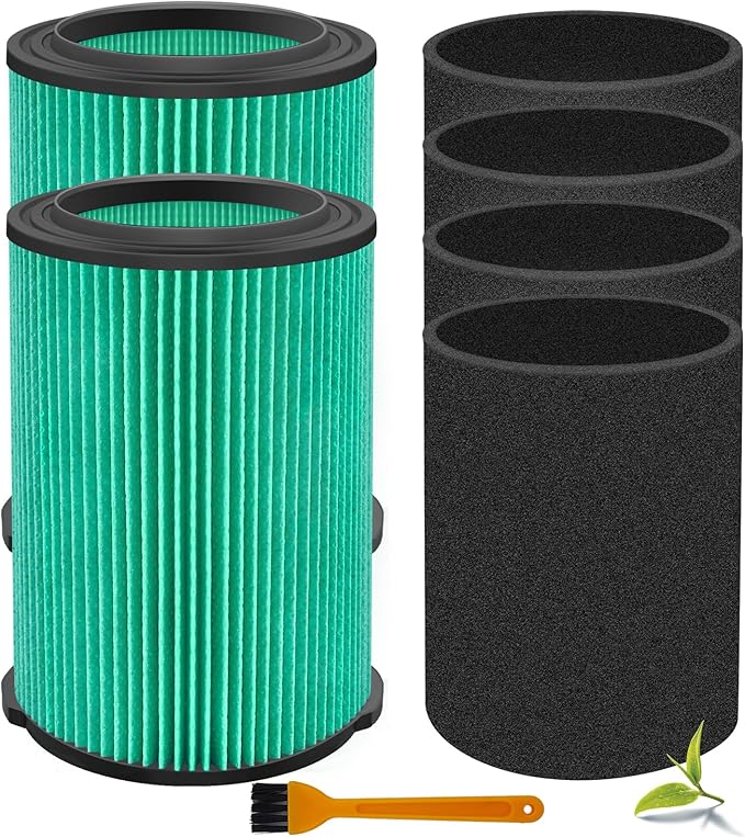 VF6000 Replacement Filter for Ridgid Shop Vacuums 5-20 Gallon, Universal VF6000 Filter Fits Rigid Wet Dry Vac/Husky Shop Vacuum Filter 6-9 Gallon with Foam Sleeves- 2 Pack - AquaVibe