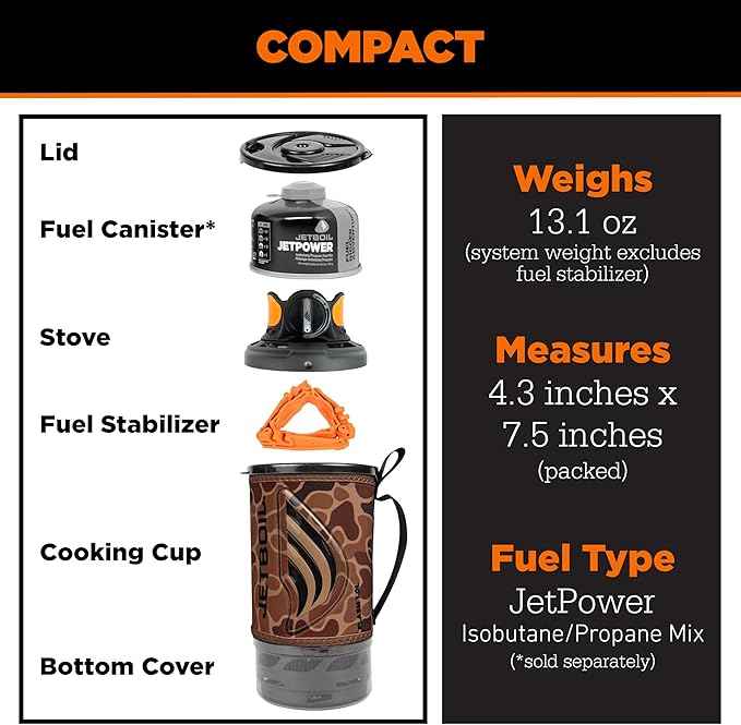 Jetboil Flash Portable Fast Boil Stove for Camping and Backpacking with 1-Step Auto Ignition, Propane/Isobutane Burner with Cooking Cup