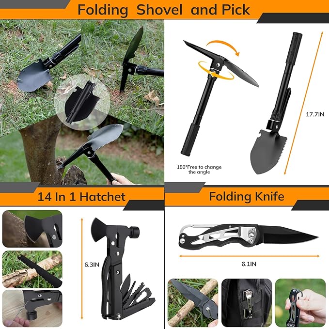 Survival Kit, 250pcs Survival Tools Tactical Gear and Trauma Bag, Survival First Aid Kit with Molle Crossbody Bag & Emergency Tent for Earthquake, Bug Out, Outdoor Adventure, Gifts for Christmas Men