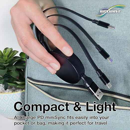 BoxWave Cable Compatible with LARQ Bottle PureVis 17 oz - AllCharge PD miniSync (100W), Retractable High-Speed Charging Portable USB Cable - Jet Black
