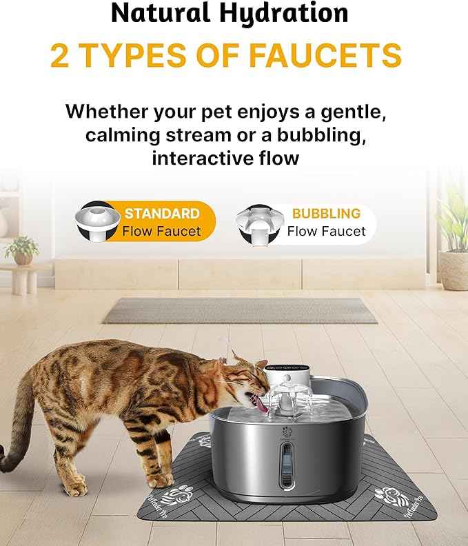 [Upgraded] Wireless Cat Water Fountain, 3.2L/108oz Battery Operated Pet Fountain Stainless Steel, Automatic Cat Drinking Fountain Cordless & Rechargeable with Motion Sensor, 2 Filters and 1 mat