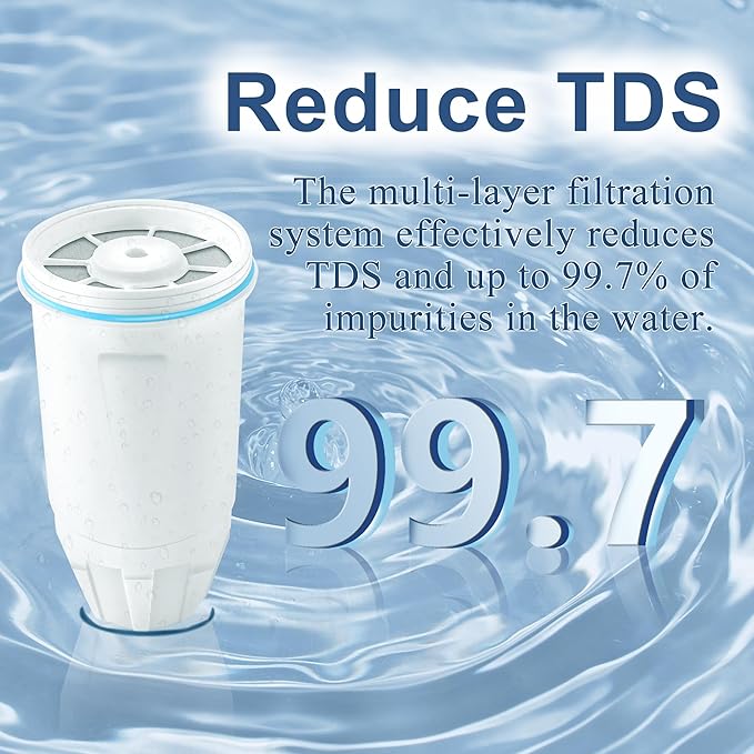 Replacement Water Filter Resin Filtration System 0 TDS 0 Leak,Compatible with Zero Water Pitcher and Dispenser, Reduce Lead/Chromium/PFOA/PFOS (Pack of 6 by TOMOON)