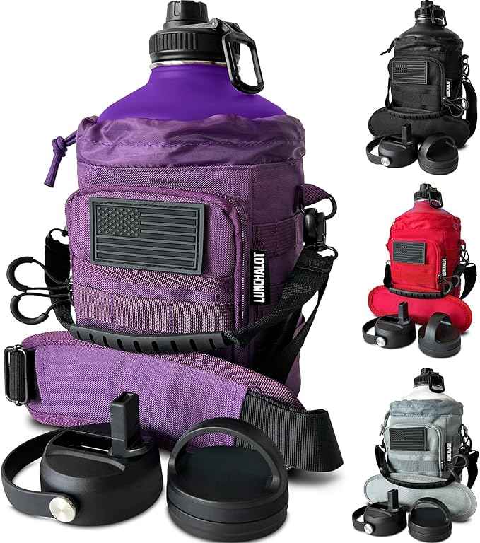 1 Gallon Water Bottle - 128 Oz Insulated Stainless Steel Metal Water Bottle with Holder - Carrying Bag - Spout Handle - Straw Lids - Keep Cold & Hot - Indigo Tactical Flask