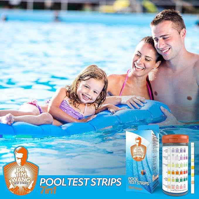 Pool and Hot Tub Test Strips - Medical-Grade Precision 7-1 Pool Test Kit - Testing pH, Free Chlorine(Bromine), Total Alkalinity & Cyanuric Acid & More - Pool Water Test Kit