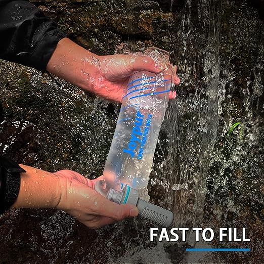 Collapsible Water Bottle with Filter - 1L Squeeze Water Filtered Bottle Camping Survival Hiking Backpacking, Portable Water Filter with NSF/FDA Certification, White