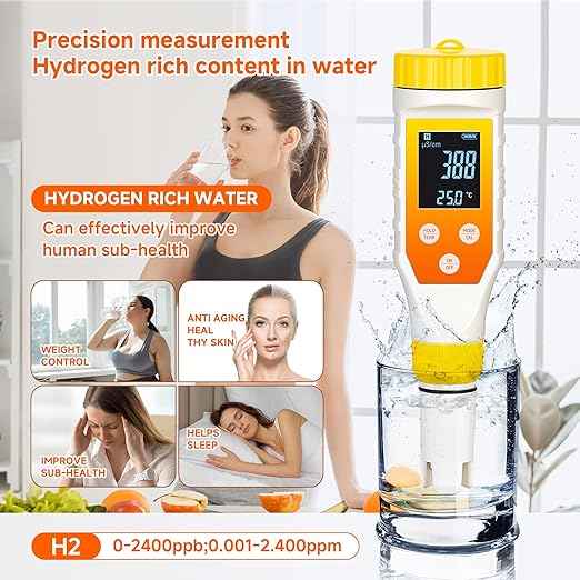 Hydrogen Water Tester,PH Meter 7 in 1 H2/TDS/EC/ORP/Salt/Temp with ATC & Backlight,Hydrogen Water Tester for Filtered Water, TDS Meter for Juice,Coffee,Your Plants.