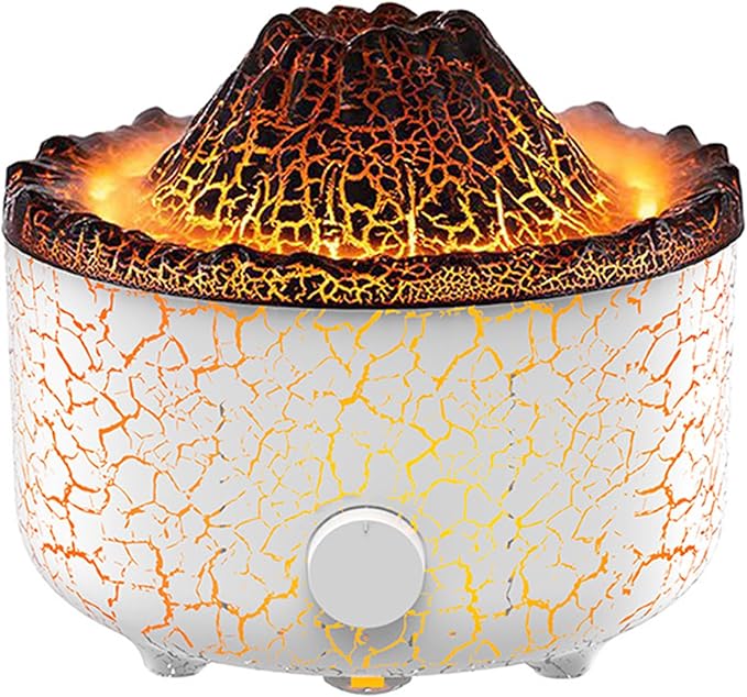 Aromatherapy Essential Oil Diffuser, 560ml Ultrasonic Cool Mist Diffuser/Humidifier with Flame & Volcano 2 Mist Mode, for Bedroom,Office,Home, Auto Shut-Off, Remote Control, Gift (White)
