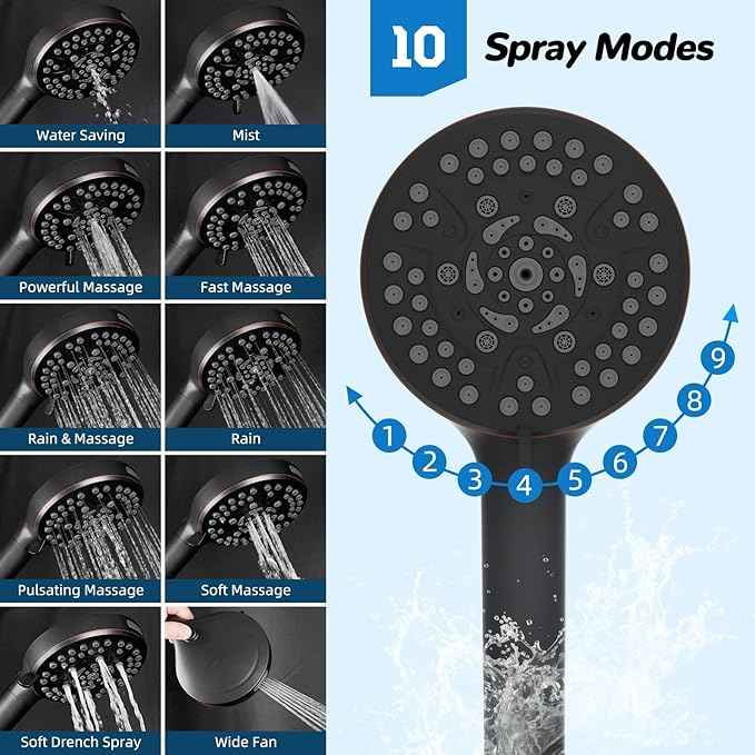 Hibbent 5-spray Dual Filtered Rainfall Shower Head Combo, High Pressure 13'' Showerhead with 10 Spray Handheld, Easy Reach 4-way Diverter Arm with Pause Mode, 71'' Hose & Holder, Oil-Rubbed Bronze