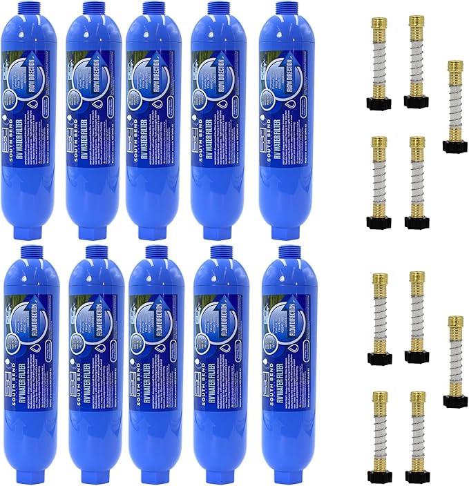 South Bend Components Reverse Osmosis (RO) Camper/RV/Boat/Yacht Water Inline Filter- NSF Certified! Includes ¾” Flexible Hose Protector, Compatible with Camco Water Filter, 40043, 40013, 4004(10-Pack)