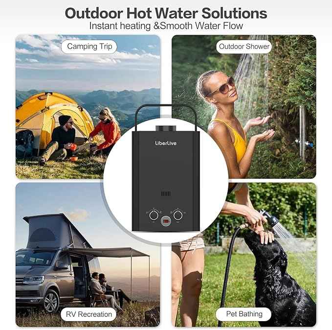 Propane Water Heater, 6L 1.58GPM 41000 BTU Portable Tankless Water Heater Outdoor, Gas Instant Hot with Handle Overheating Protection for RV Trips, Camping, Boat Cabins, Outdoor Shower, Black