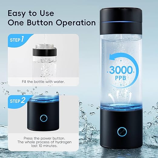 Hydrogen Water Bottle Generator, 4-in-1, 3000 PPB Portable Hydrogen Water Machine with SPE/PEM Technology, Rechargeable Hydrogen Water Ionizer Machine for Home, Office & Travel