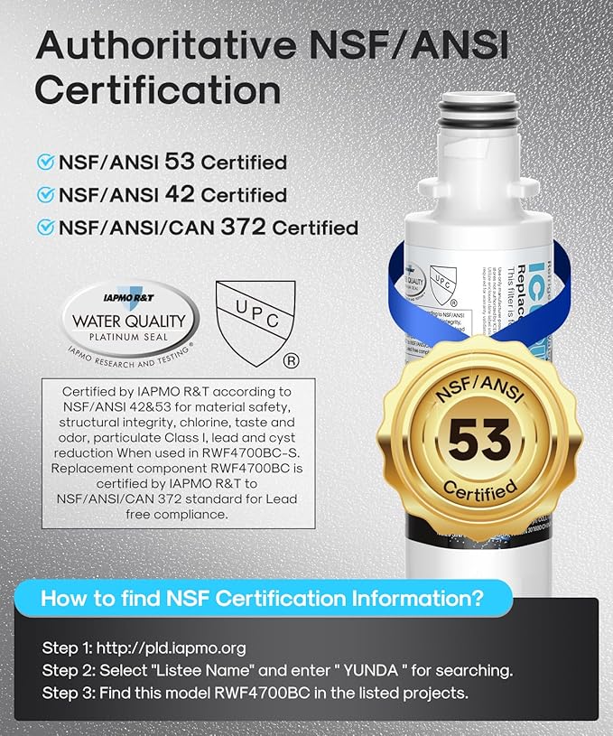 ICEPURE PLUS ADQ747935 NSF/ANSI 53&42 Certified Refrigerator Water Filter, Remove Lead, Replacement for LG LT1000P/PC/PCS, Kenmore 9980, ADQ74793501 ADQ74793502 LMXS28626S and LT120F Air Filter 3Combo
