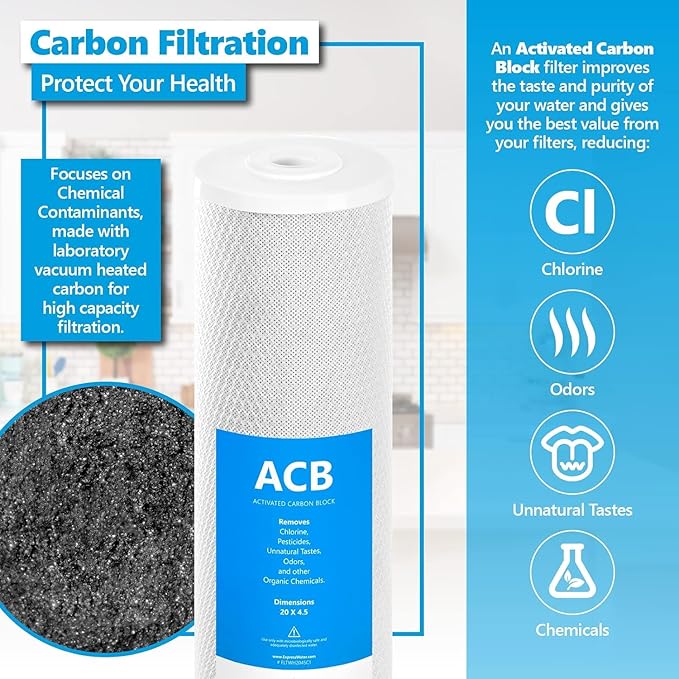 Express Water Whole House Water Filter Set for Anti Scale – 3 Stage Filtration Water Conditioner Replacement Kit – Sediment, Carbon Block, Polyphosphate High Capacity Cartridge – 4.5” x 20” inch
