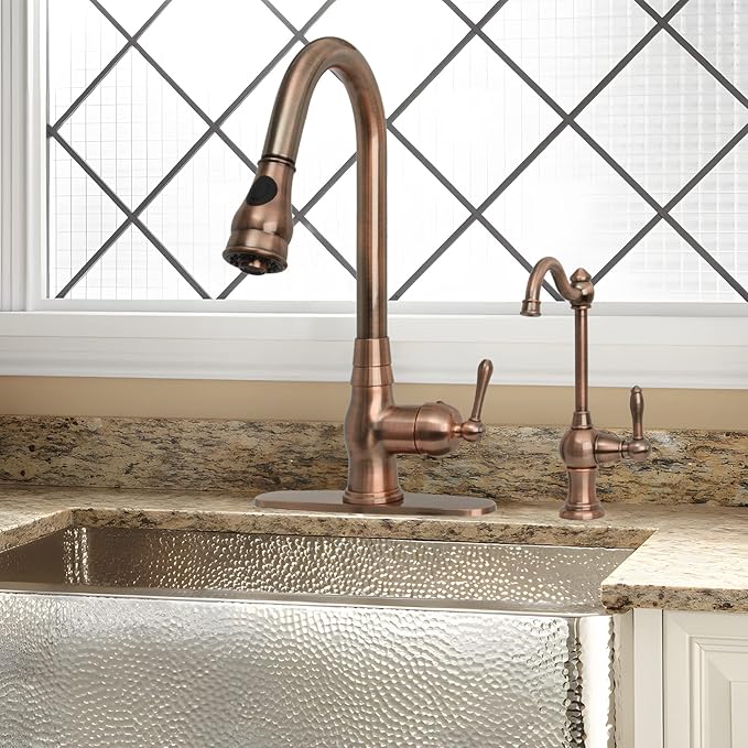 Akicon Kitchen Water Filter Faucet, Brass Body 100% Lead-Free Drinking Water Faucet Fits Most Reverse Osmosis Units or Filtration System, Non-Air Gap, Cold Water Only(Antique Copper)