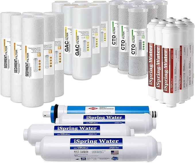 iSpring F28K100US Standard 6-Stage Reverse Osmosis RO Systems 3-Year Replacement Cartridge Pack Set, with Alkaline Mineralization, pH+, 10" X 2.5", Made in USA
