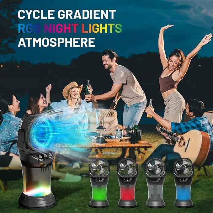 Portable Misting Fan with Remote & 30000mAh Rechargeable Misting Fans for Outside Patios Camping Beach & Workshops Mist Fan Portable for Outdoor/Indoor 2L Water Tank RGB Light 4 Speeds & Spray