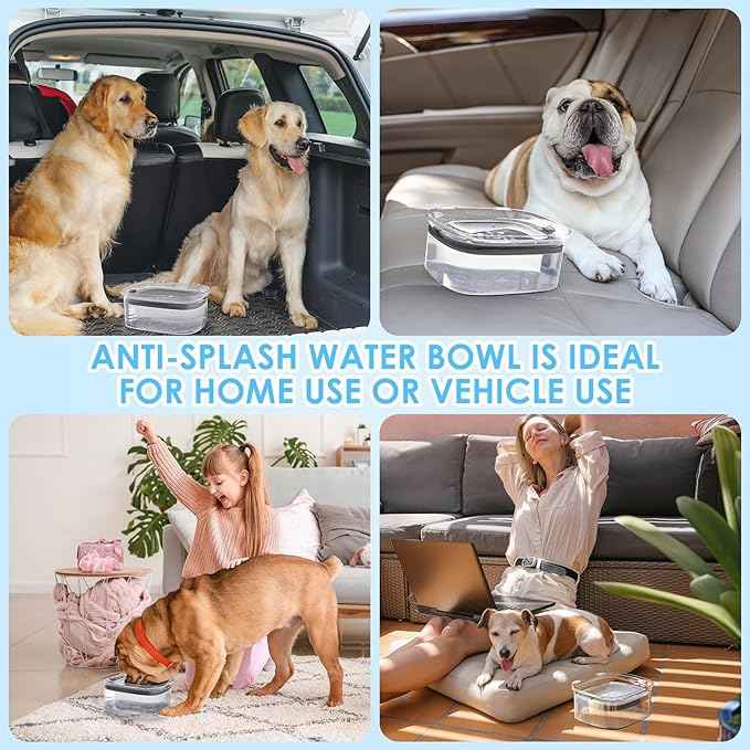 AONKEY 3L Dog Water Bowl No Spill, 101oz Large Spill Proof Dog Bowl Reduce Refill, Anti Splash No Mess Dispenser Dripless Slow Drinking Water Bowl for Sloppy Messy Drinkers (Gray)