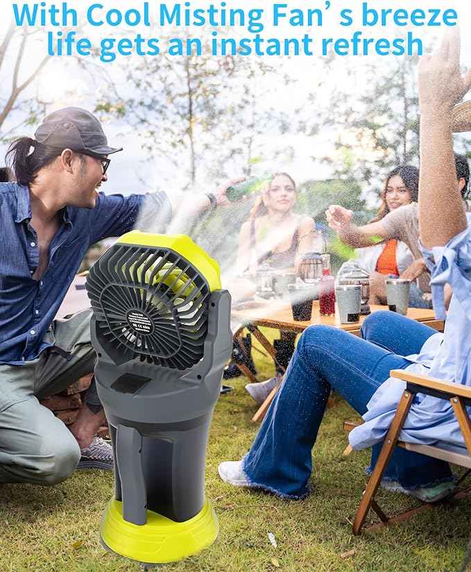 AVV Portable Misting Fan with RGB Ambient Light -2L Water Tank, 4 Speeds & Spray Mist Fan, 30000mAh Rechargeable Misting Fans for Outdoor/Indoor Fans for Camping, Patio, Garden, Grey-Green
