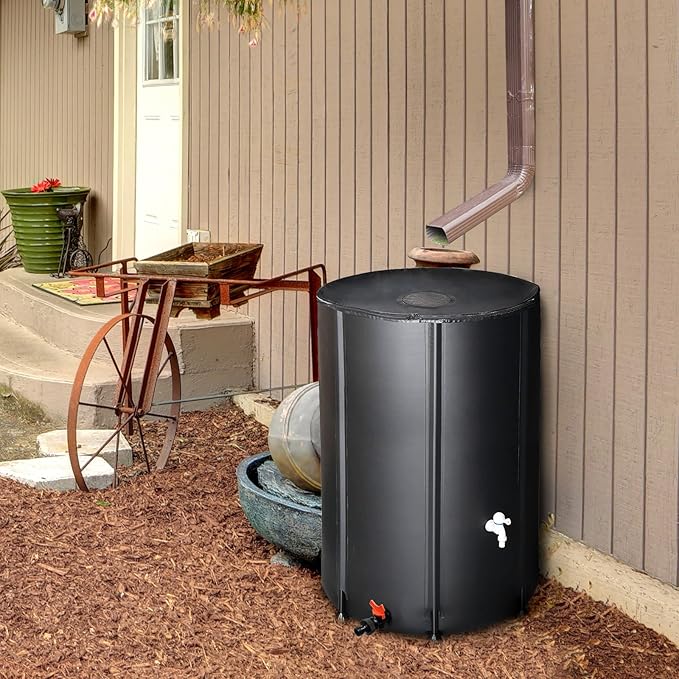 100 Gallon Collapsible Rain Barrel, Portable Water Storage Tank, Foldable Rainwater Collect System Downspout, Water Catcher Container with Filter, Spigots Overflow Kit (Black, 100 Gallon)