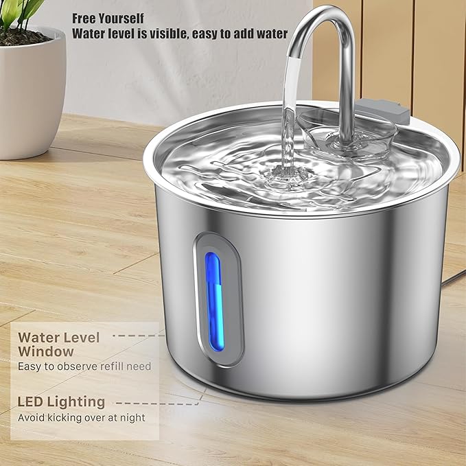 Cat Water Fountain,74oz/2.2L Cat Fountain Stainless Steel for Drinking Indoor,Ultra Quiet Pet Water Dispenser for Cat& Small Animals