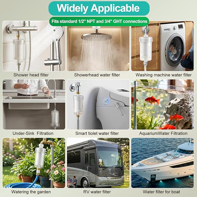 1 micron Carbon Shower Filter, Visible Water Filter for Shower, Washing machine filter, 99% Removal of Chlorine, Fluoride, Heavy metal, Odor & Scale, Improves Skin Condition, Protects hair