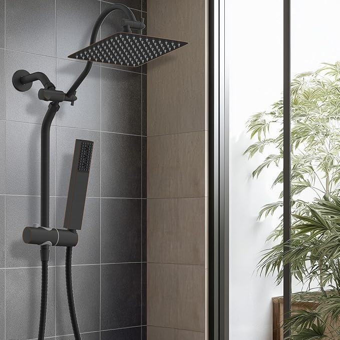 Hibbent cUPC Certified High Pressure 10'' Rainfall Shower Head, Showerhead Combo with 4-mode Handheld Spray, Adjustable Extension Arm, Extension Bar, Easy Reach Holder, 71'' Hose, Oil Rubbed Bronze