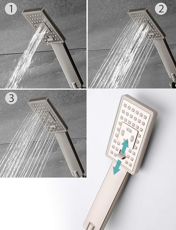 BRIGHT SHOWERS Dual Shower Head Combo Set with High Output Shower Filter for Hard Water, Brushed Nickel