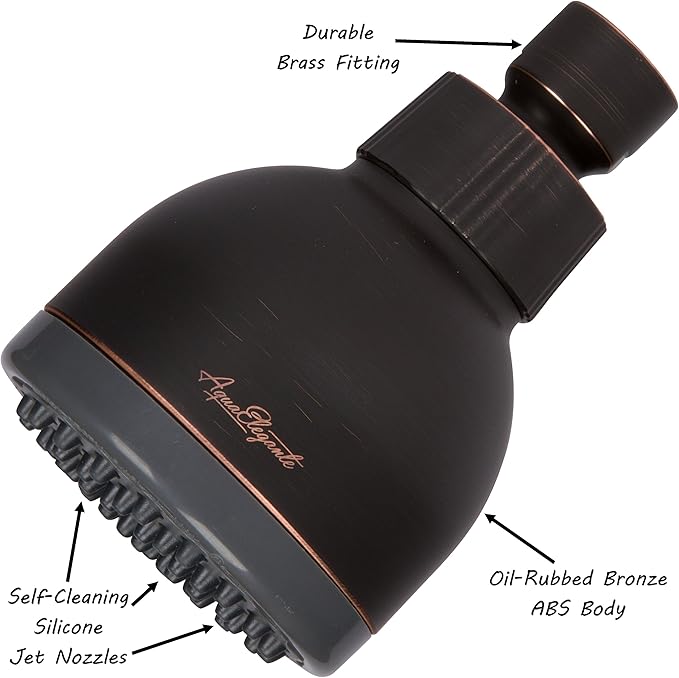 Aqua Elegante High Pressure Shower Head Bronze - Best Pressure Boosting, Wall Mount, Bathroom Showerhead For Low Flow Showers, 2.5 GPM - Oil-Rubbed Bronze - AquaVibe