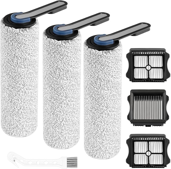 Vacuum Brushes and Filters Kit Compatible with Tineco Floor ONE S5, Floor One S5 Pro Wet Dry Cordless Vacuum Cleaners, 3 Roller Brushes, 3 Filters, 1 Cleaner Brush - AquaVibe