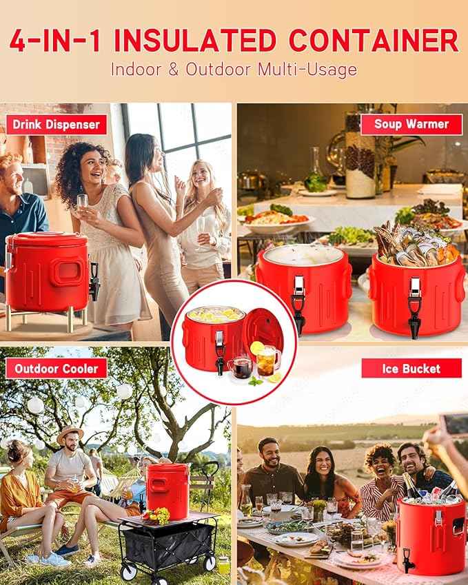 Insulated Beverage Dispenser 2 Gallon, Hot Drink Dispenser with 304 Stainless Steel Interior & Spout, Hot Water Dispenser for Parties, Portable Outdoors Water Cooler Jug for Camping, N3