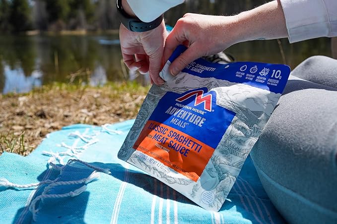 Potable Aqua Water Purification Tablets with Mountain House Classic Spaghetti with Meat Sauce Freeze Dried Backpacking Food 2 Servings