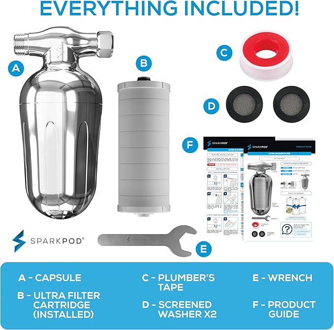SparkPod Ultra Shower Filter- Shower Head Water Filter & Cartridge- 150 Stage Equivalent, Removes Up to 95% of Chlorine, Heavy Metals for Soft Hair & Skin (Luxury Polished Chrome, V2 Improved Design)