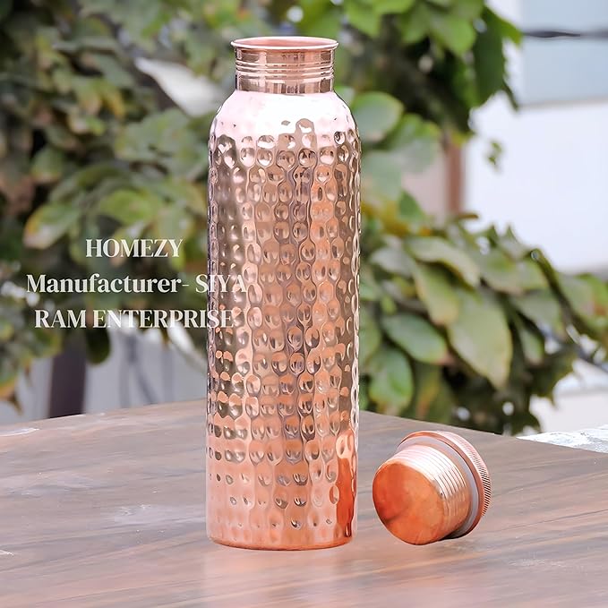 Copper Water Bottle (34oz/1000ml) 100% Pure Handmade Hammered Ayurvedic Pure Copper Vessel for Drinking Heavy Duty & Leak-proof