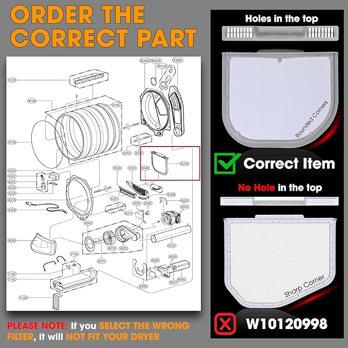 Dryer Lint Filter Screen Trap Replaces For LG DLEY1201W DLEY1201V DLEY1701V DLEY1701VE DLEY1901KE DLEY1901WE DLE7100W DLE7200VE DLE7050V DLE7200WE DLEY1701W DLEY1701WE DLEX6001V DLEX5780WE DLGX6002W - AquaVibe